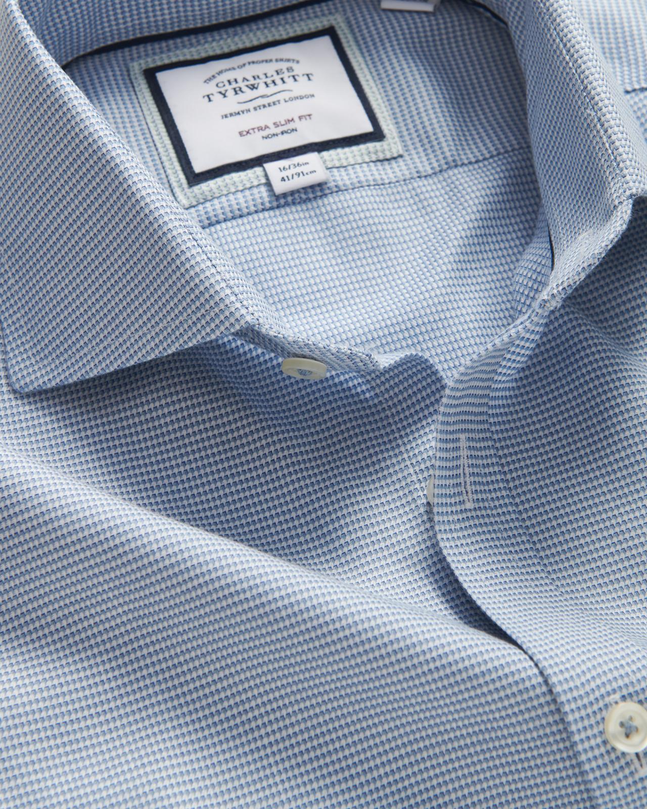 Charles Tyrwhitt Extra Slim Fit Cambridge Weave Shirt Ocean Blue-MALFORD OF LONDON SAVILE ROW MENSWEAR OUTLET