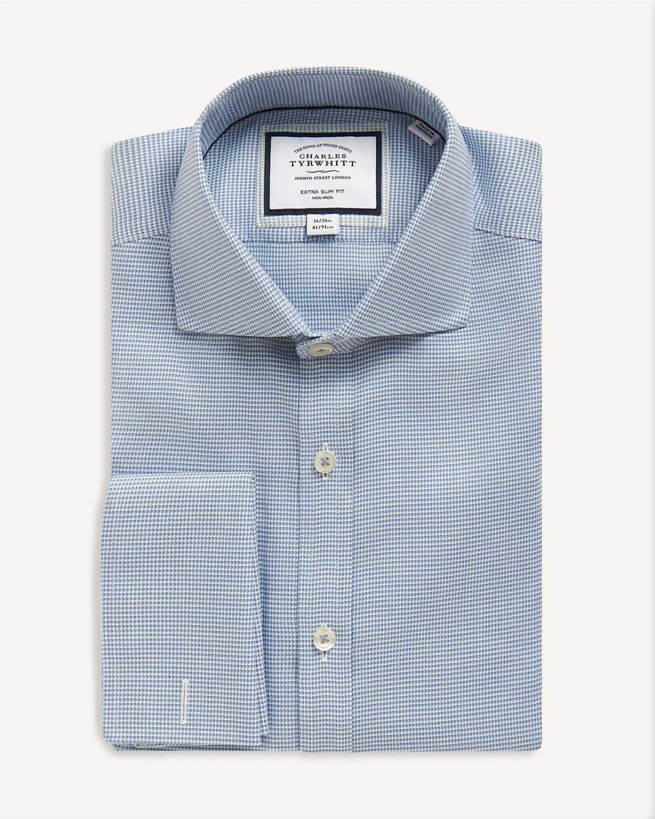 Charles Tyrwhitt Extra Slim Fit Cambridge Weave Shirt Ocean Blue-MALFORD OF LONDON SAVILE ROW MENSWEAR OUTLET