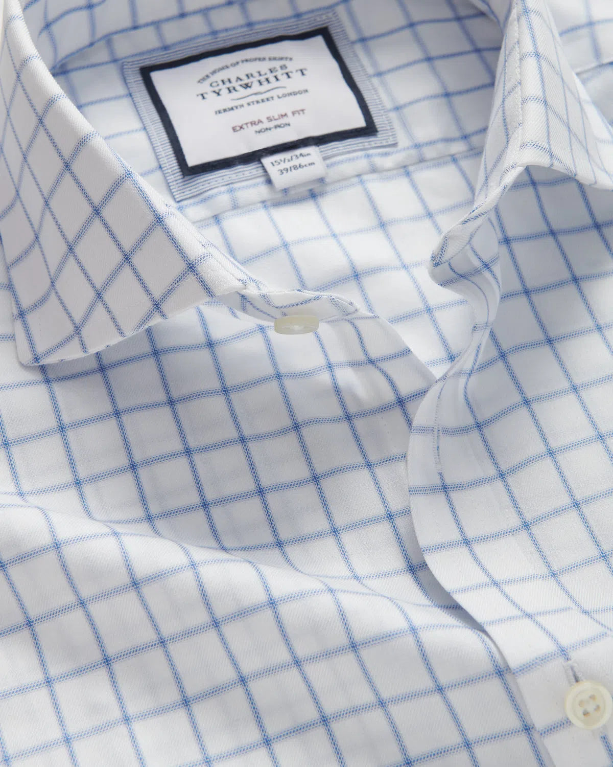 Charles Tyrwhitt Extra Slim Fit Check Twill Shirt - White Blue-MALFORD OF LONDON SAVILE ROW MENSWEAR OUTLET