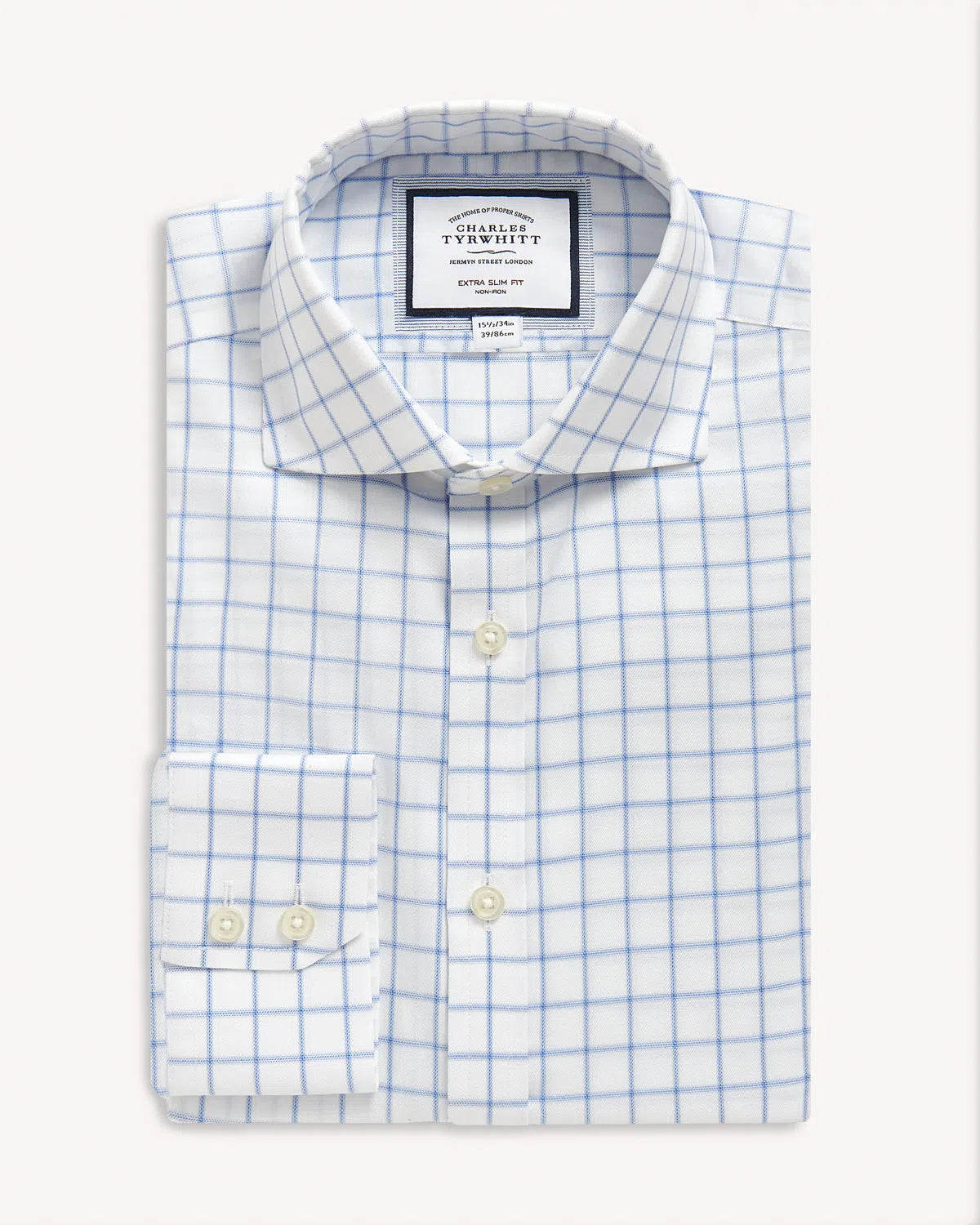 Charles Tyrwhitt Extra Slim Fit Check Twill Shirt - White Blue-MALFORD OF LONDON SAVILE ROW MENSWEAR OUTLET