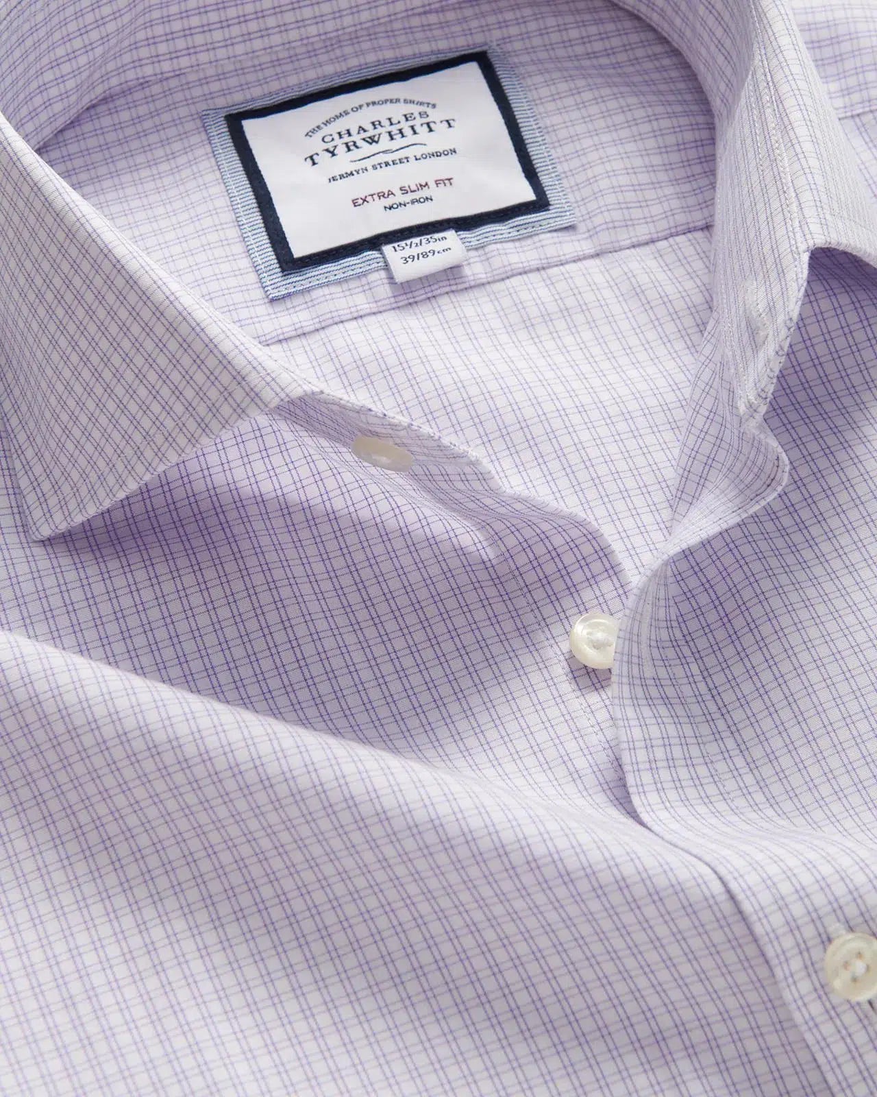 Charles Tyrwhitt Extra Slim Fit Double Check Shirt Lilac Purple-MALFORD OF LONDON SAVILE ROW MENSWEAR OUTLET