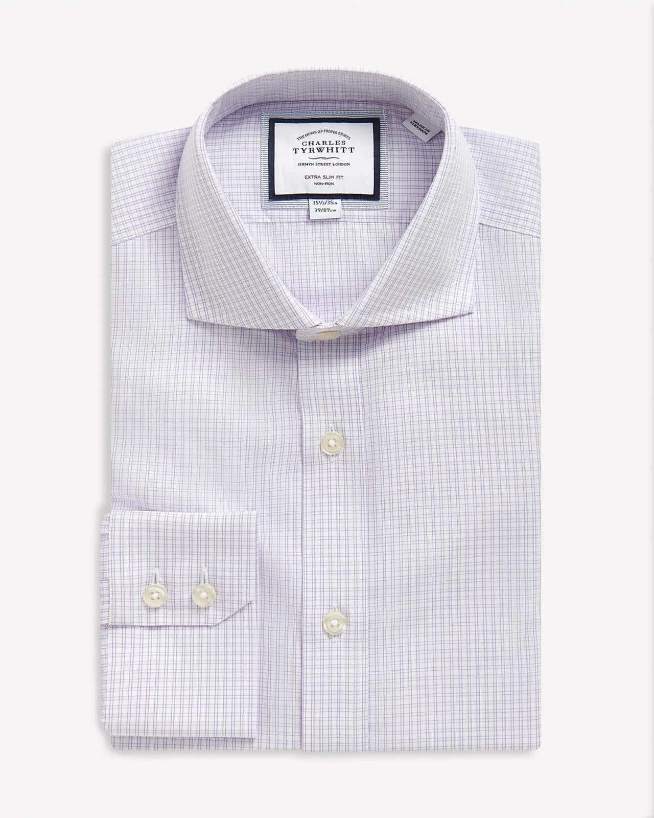 Charles Tyrwhitt Extra Slim Fit Double Check Shirt Lilac Purple-MALFORD OF LONDON SAVILE ROW MENSWEAR OUTLET