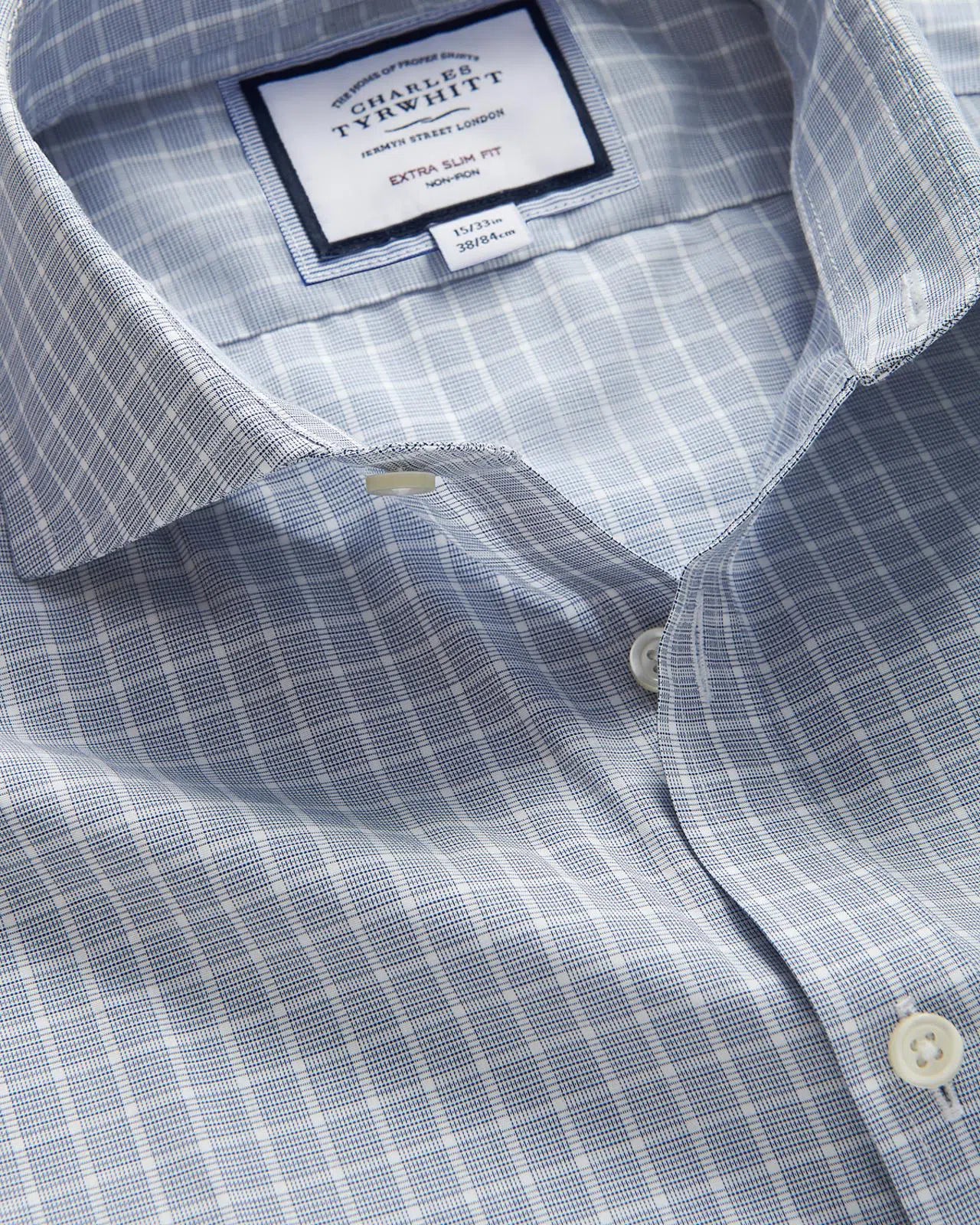 Charles Tyrwhitt Extra Slim Fit Poplin Fine Line Check Shirt Petrol Blue-MALFORD OF LONDON SAVILE ROW MENSWEAR OUTLET