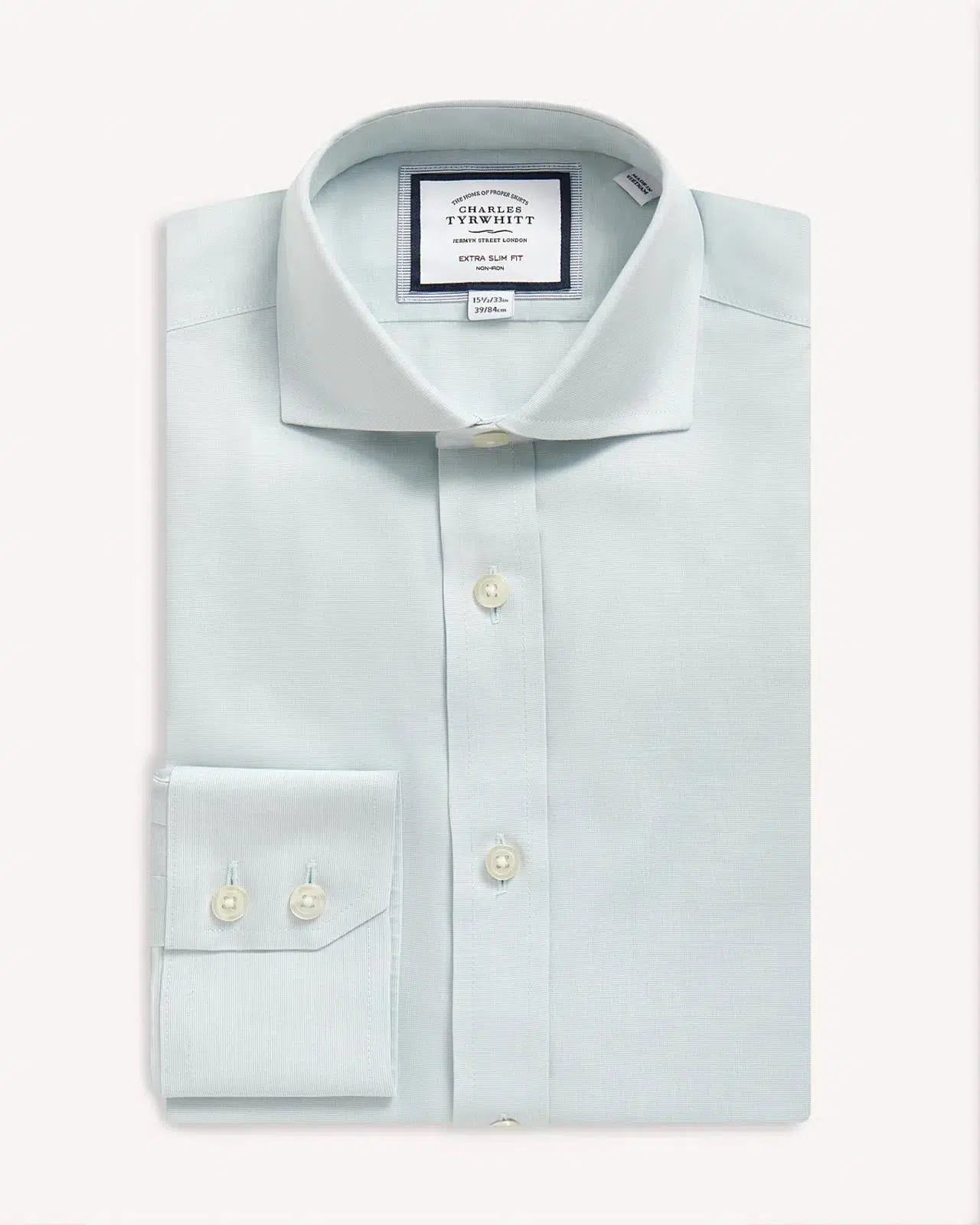 Charles Tyrwhitt Extra Slim Fit Poplin Shirt Aqua Green-MALFORD OF LONDON SAVILE ROW MENSWEAR OUTLET