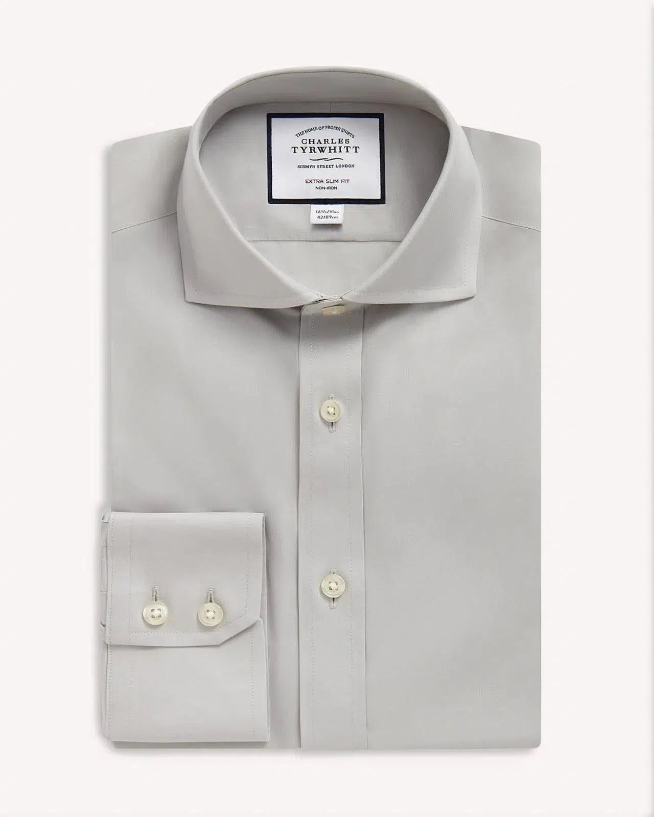 Charles Tyrwhitt Extra Slim Fit Poplin Shirt Grey-MALFORD OF LONDON SAVILE ROW MENSWEAR OUTLET