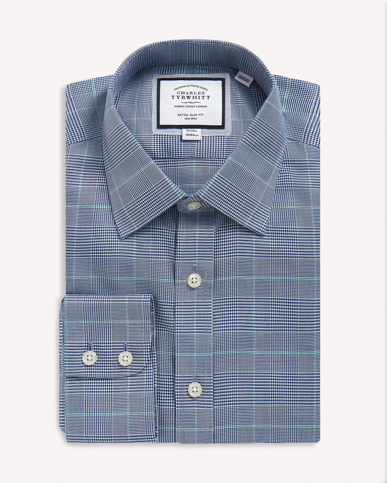 Charles Tyrwhitt Extra Slim Fit Prince of Wales Shirt Royal Blue-MALFORD OF LONDON SAVILE ROW MENSWEAR OUTLET