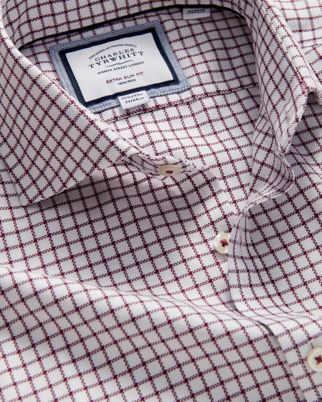 Charles Tyrwhitt Extra Slim Fit Richmond Weave Check Shirt Wine Red-MALFORD OF LONDON SAVILE ROW MENSWEAR OUTLET