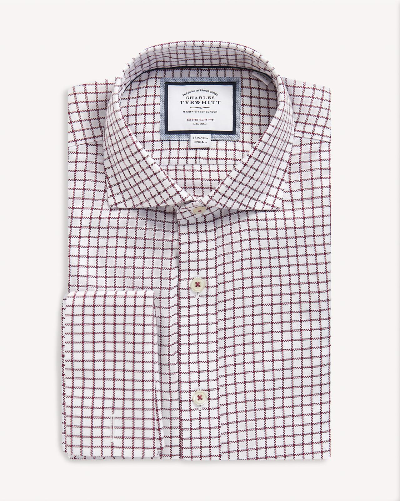 Charles Tyrwhitt Extra Slim Fit Richmond Weave Check Shirt Wine Red-MALFORD OF LONDON SAVILE ROW MENSWEAR OUTLET