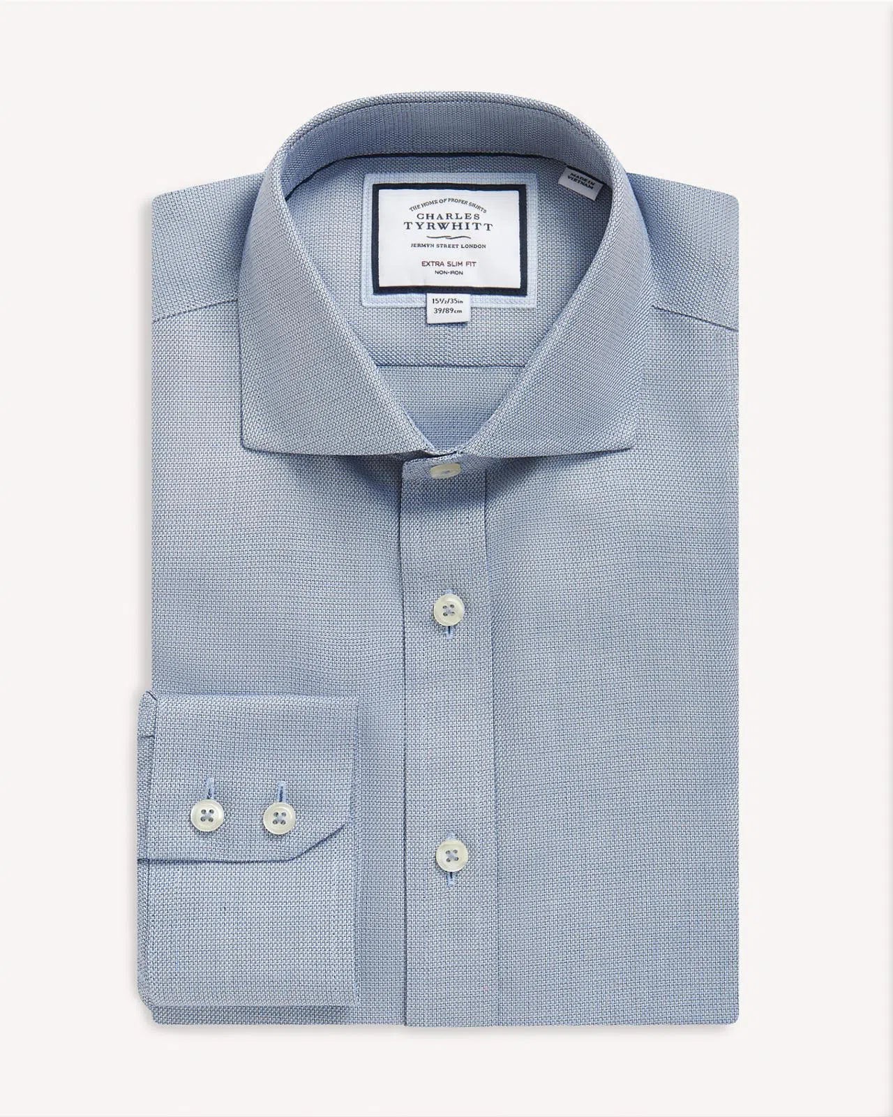 Charles Tyrwhitt Extra Slim Fit Richmond Weave Shirt Indigo Blue-MALFORD OF LONDON SAVILE ROW MENSWEAR OUTLET