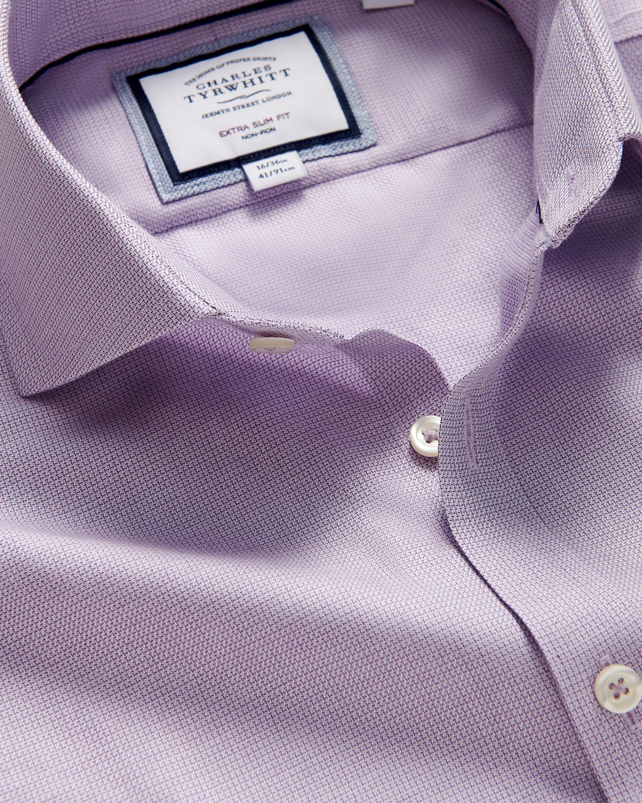 Charles Tyrwhitt Extra Slim Fit Richmond Weave Shirt Mauve Purple-MALFORD OF LONDON SAVILE ROW MENSWEAR OUTLET