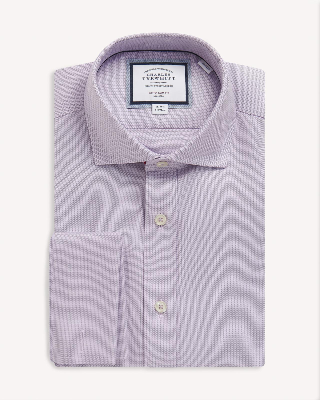 Charles Tyrwhitt Extra Slim Fit Richmond Weave Shirt Mauve Purple-MALFORD OF LONDON SAVILE ROW MENSWEAR OUTLET