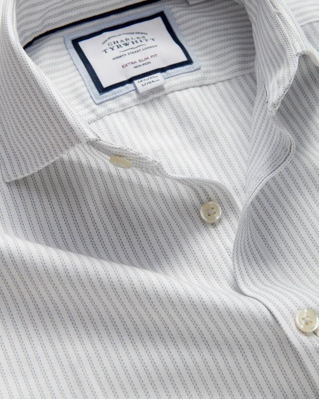 Charles Tyrwhitt Extra Slim Fit Richmond Weave Stripe Shirt Light Grey-MALFORD OF LONDON SAVILE ROW MENSWEAR OUTLET