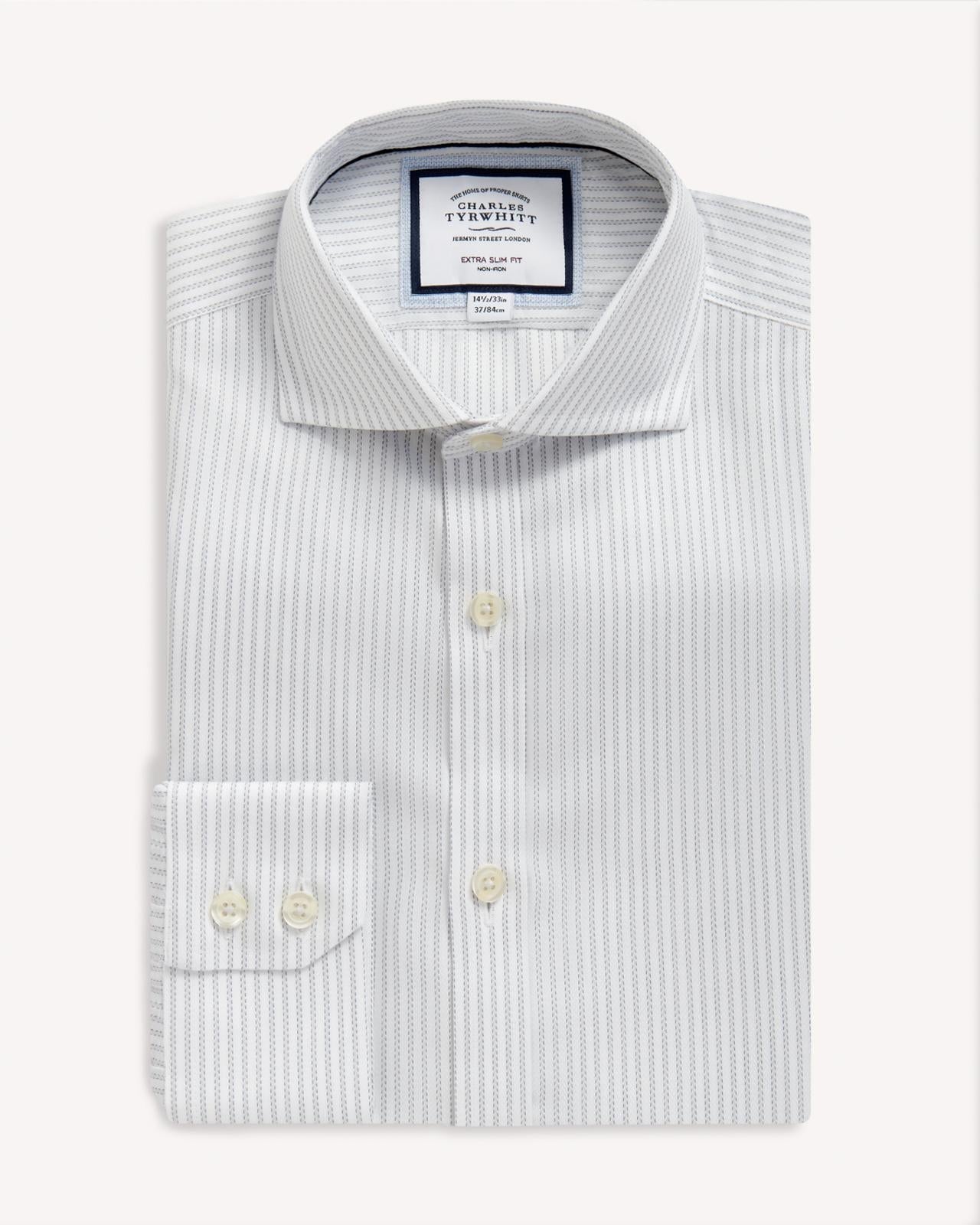 Charles Tyrwhitt Extra Slim Fit Richmond Weave Stripe Shirt Light Grey-MALFORD OF LONDON SAVILE ROW MENSWEAR OUTLET