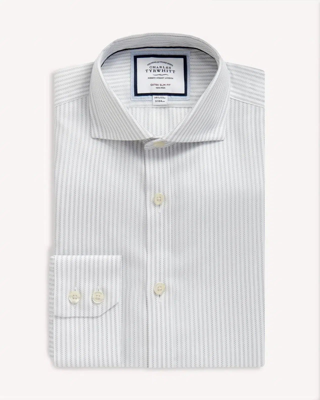 Charles Tyrwhitt Extra Slim Fit Richmond Weave Stripe Shirt Light Grey-MALFORD OF LONDON SAVILE ROW MENSWEAR OUTLET