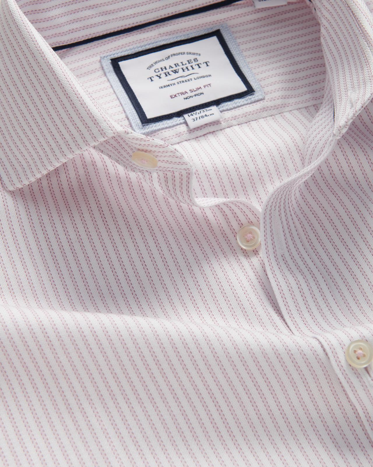 Charles Tyrwhitt Extra Slim Fit Richmond Weave Stripe Shirt Light Pink-MALFORD OF LONDON SAVILE ROW MENSWEAR OUTLET