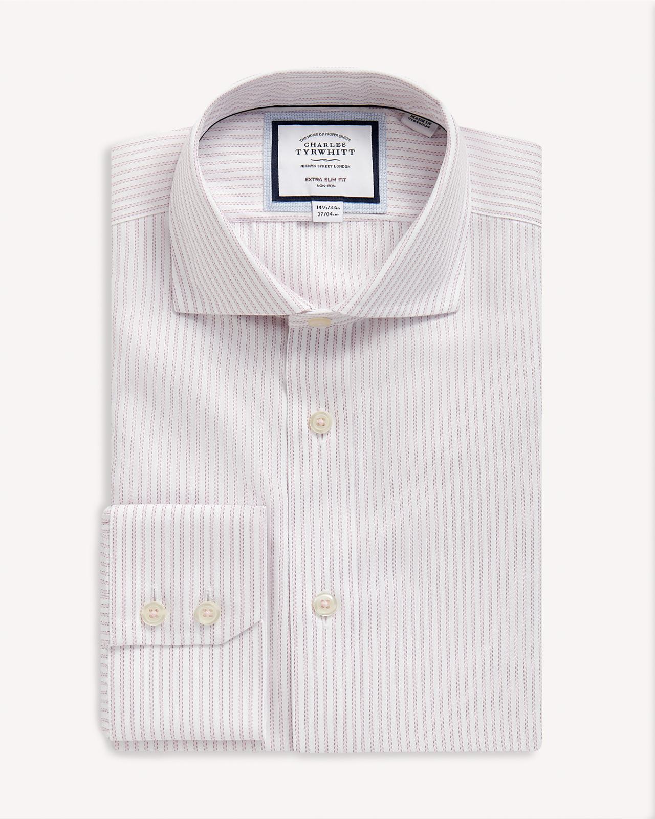 Charles Tyrwhitt Extra Slim Fit Richmond Weave Stripe Shirt Light Pink-MALFORD OF LONDON SAVILE ROW MENSWEAR OUTLET