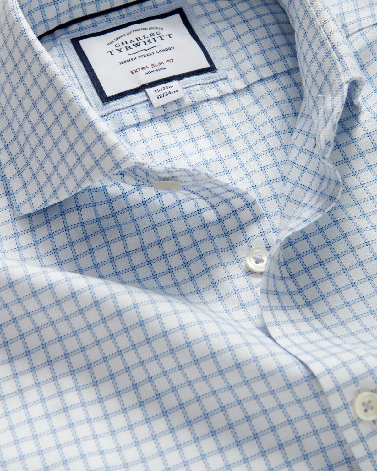 Charles Tyrwhitt Extra Slim Fit Richmond Weave W/Check Shirt Cornflower-MALFORD OF LONDON SAVILE ROW MENSWEAR OUTLET