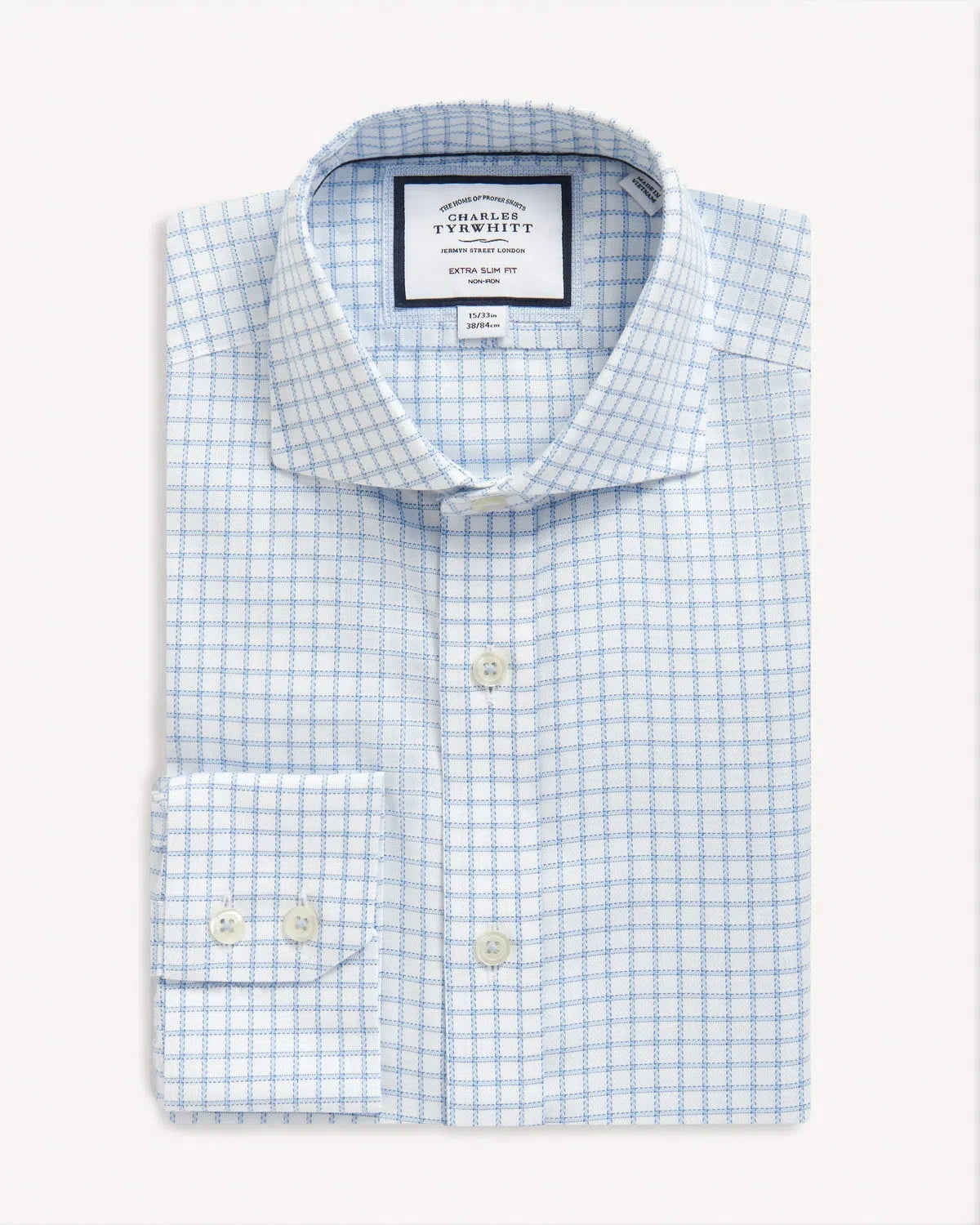 Charles Tyrwhitt Extra Slim Fit Richmond Weave W/Check Shirt Cornflower-MALFORD OF LONDON SAVILE ROW MENSWEAR OUTLET