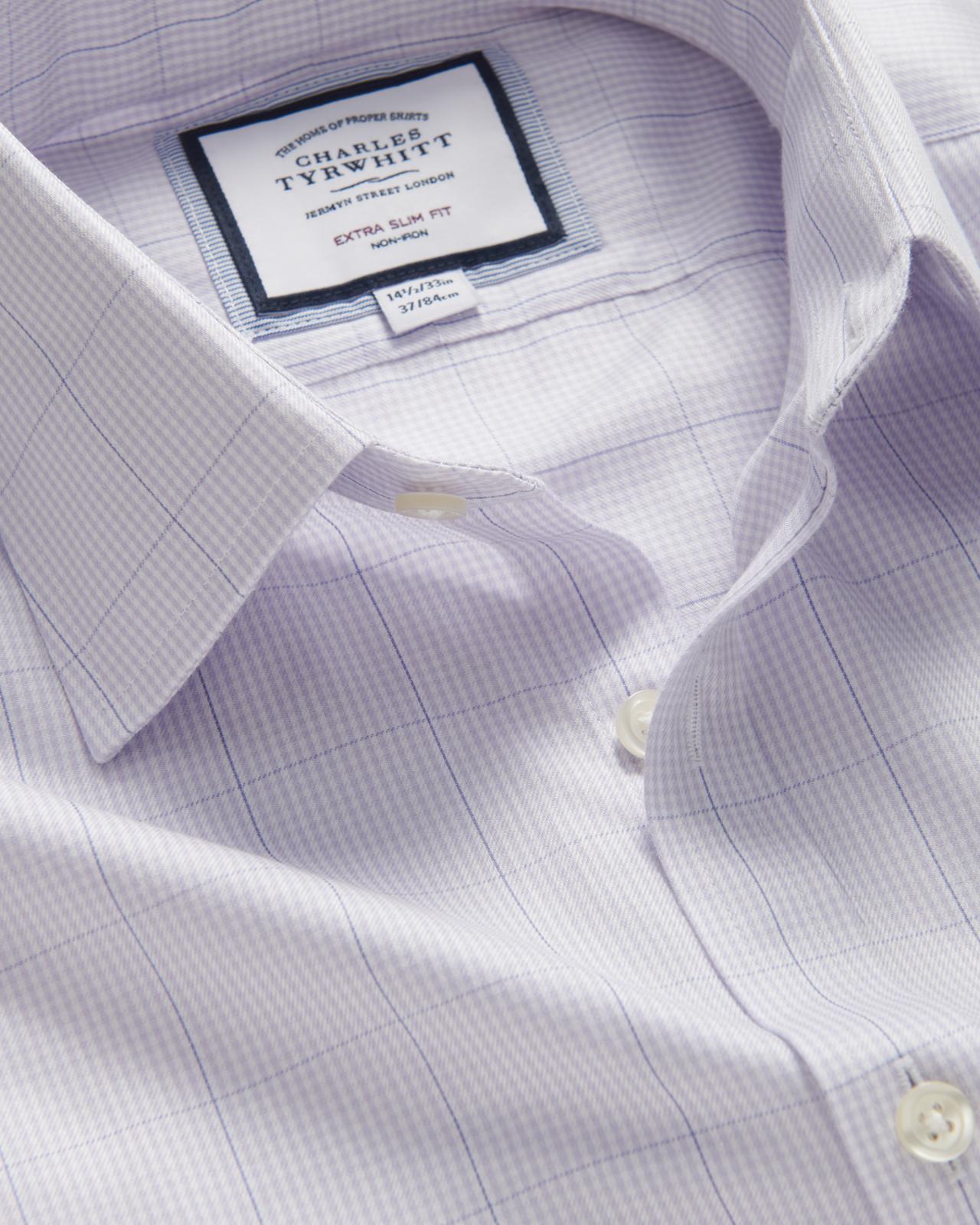 Charles Tyrwhitt Extra Slim Fit Twill Puppytooth Check Shirt Lavender-MALFORD OF LONDON SAVILE ROW MENSWEAR OUTLET