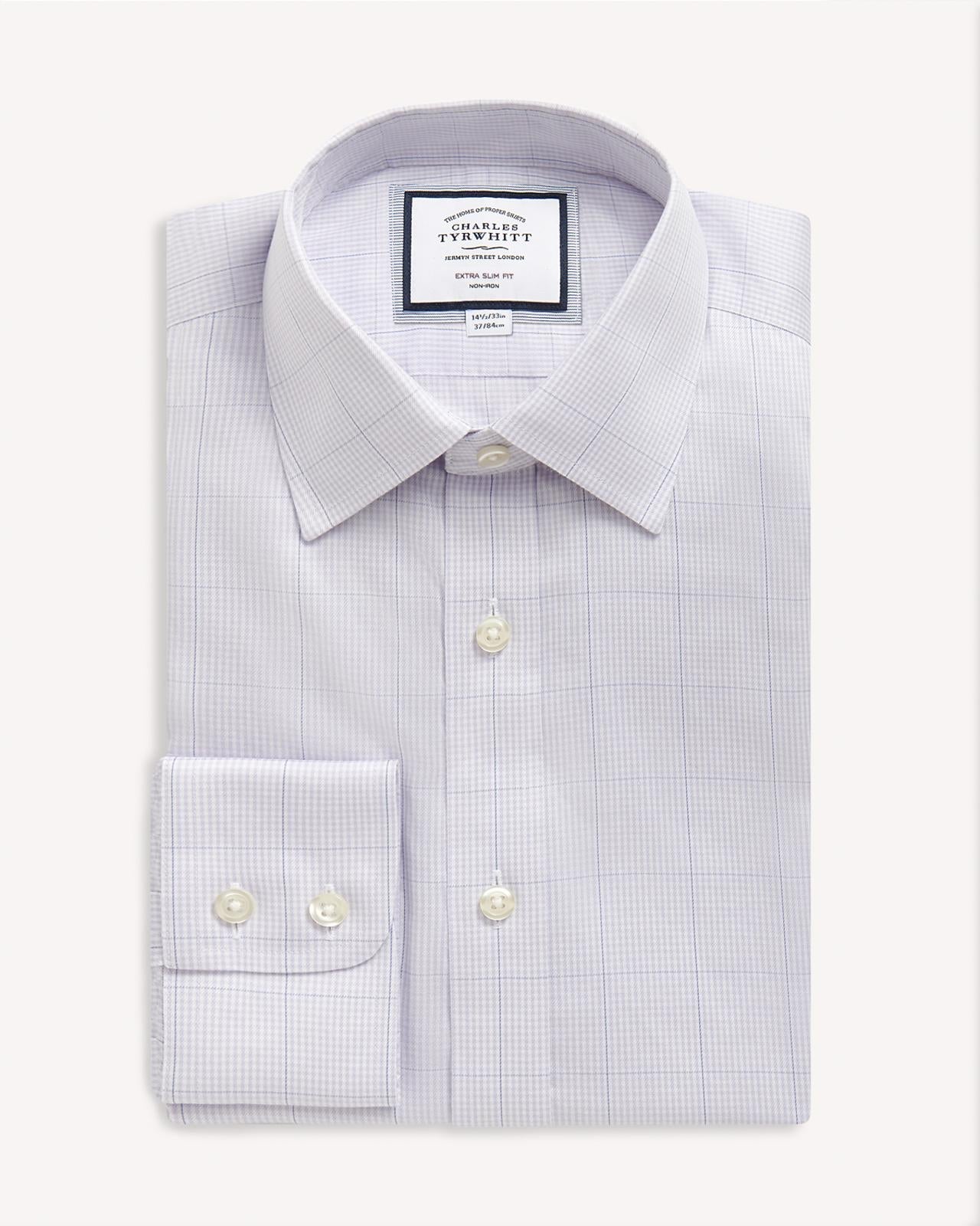 Charles Tyrwhitt Extra Slim Fit Twill Puppytooth Check Shirt Lavender-MALFORD OF LONDON SAVILE ROW MENSWEAR OUTLET