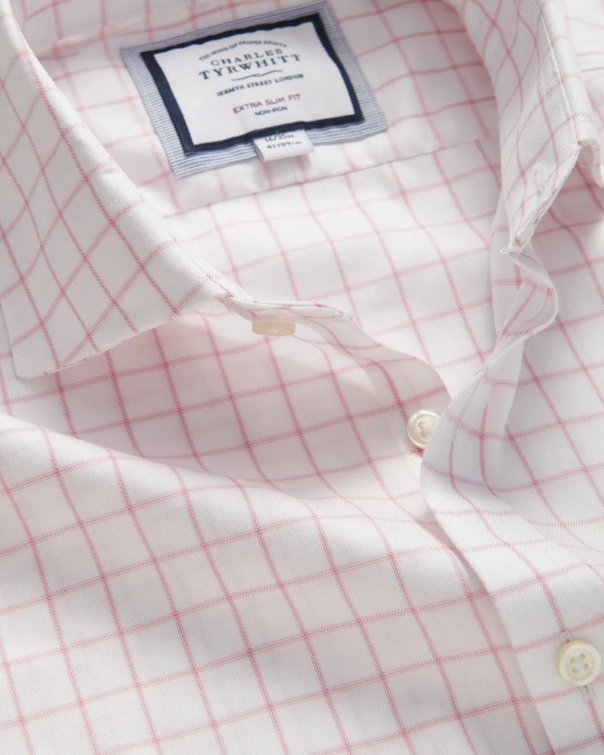 Charles Tyrwhitt Extra Slim Twill Check Shirt White Pink-MALFORD OF LONDON SAVILE ROW MENSWEAR OUTLET