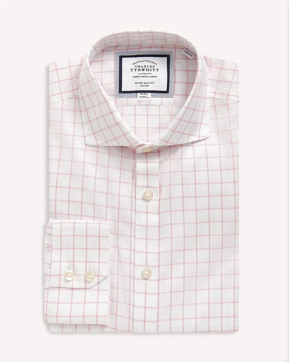 Charles Tyrwhitt Extra Slim Twill Check Shirt White Pink-MALFORD OF LONDON SAVILE ROW MENSWEAR OUTLET