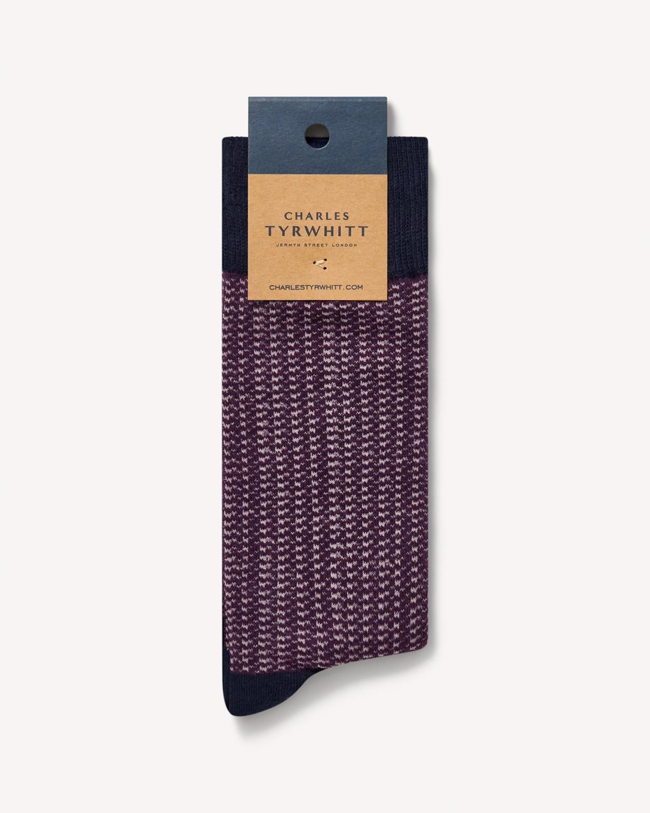 Charles Tyrwhitt Purple Patterned Socks-MALFORD OF LONDON SAVILE ROW MENSWEAR OUTLET