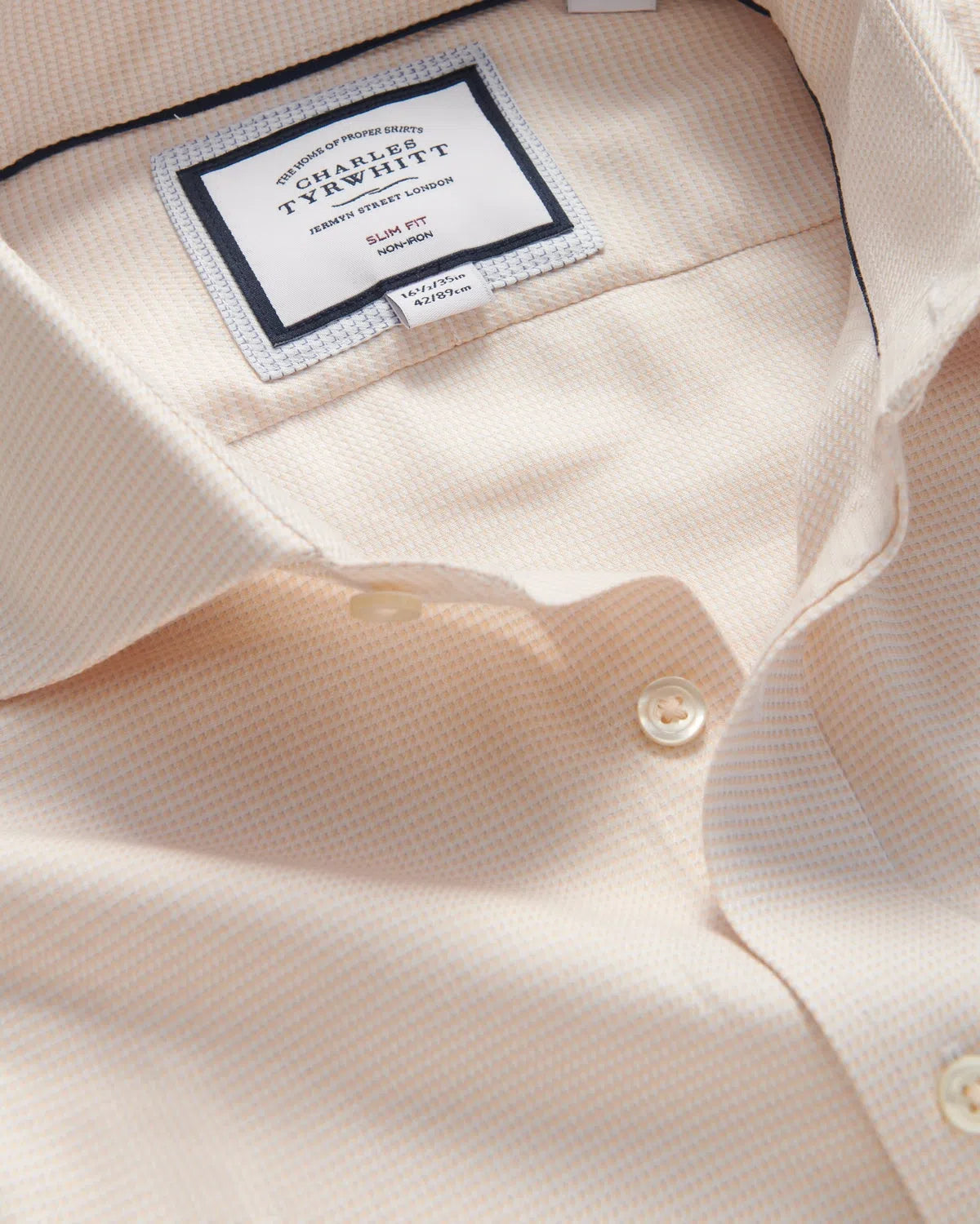 Charles Tyrwhitt Slim Fit Cambridge Weave Cut Away Shirt Peach-MALFORD OF LONDON SAVILE ROW MENSWEAR OUTLET