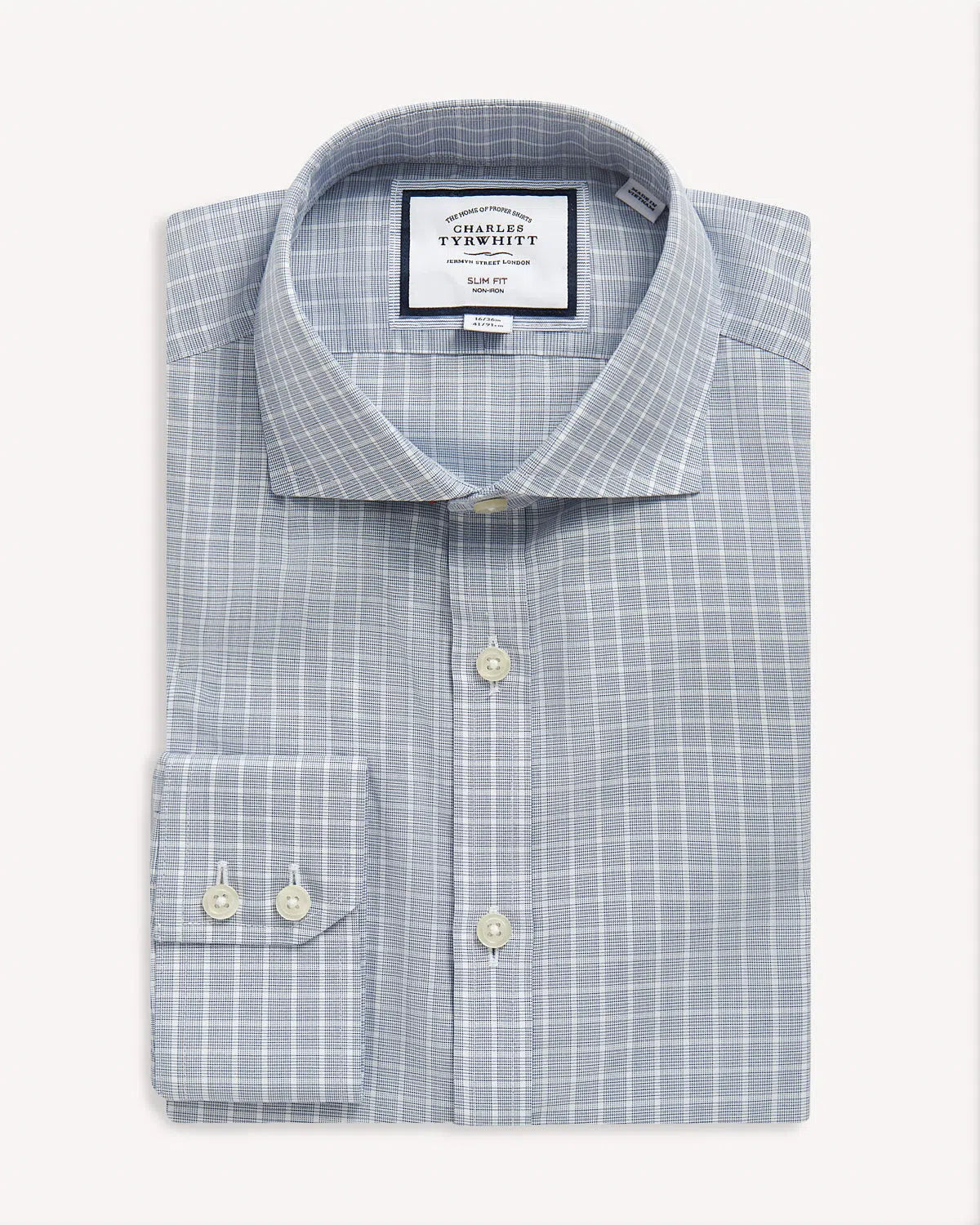 Charles Tyrwhitt Slim Fit Poplin Fine Line Shirt Blue-MALFORD OF LONDON SAVILE ROW MENSWEAR OUTLET