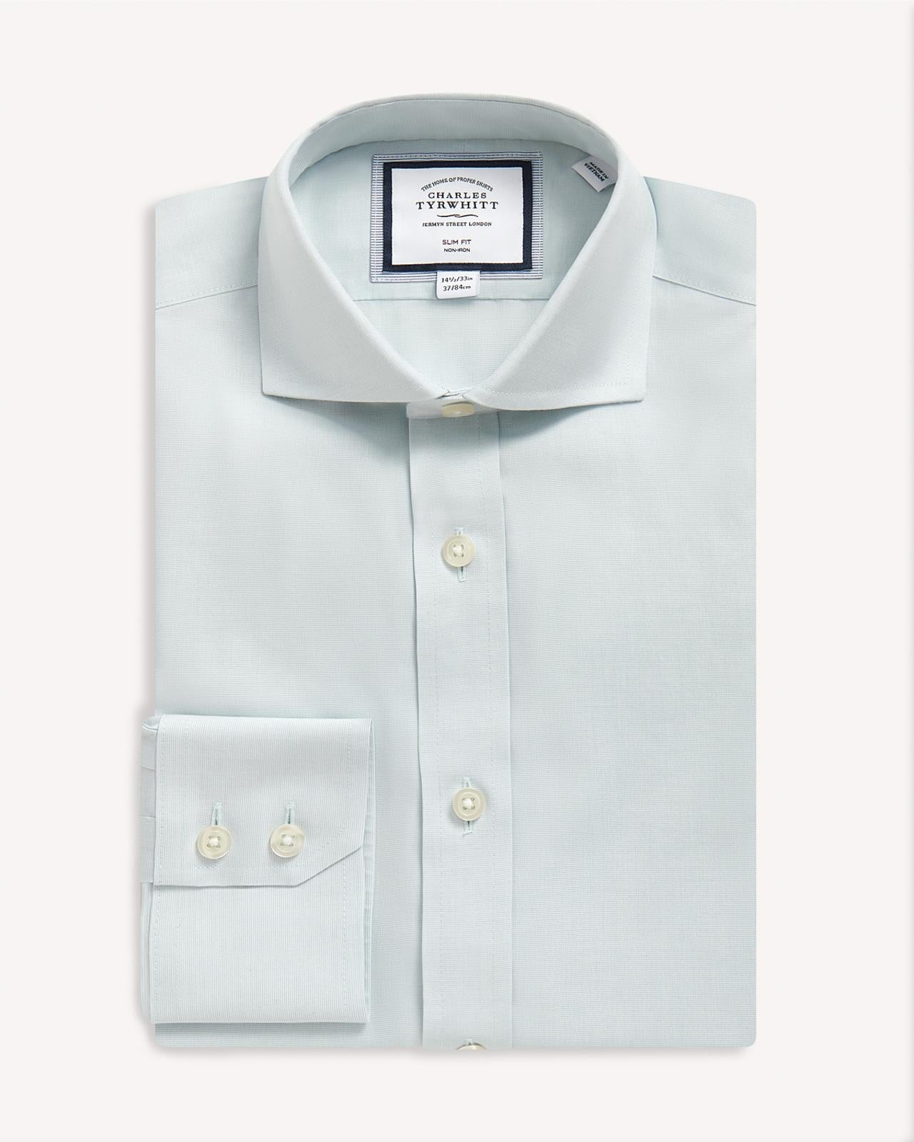 Charles Tyrwhitt Slim Fit Poplin Shirt Aqua Green-MALFORD OF LONDON SAVILE ROW MENSWEAR OUTLET