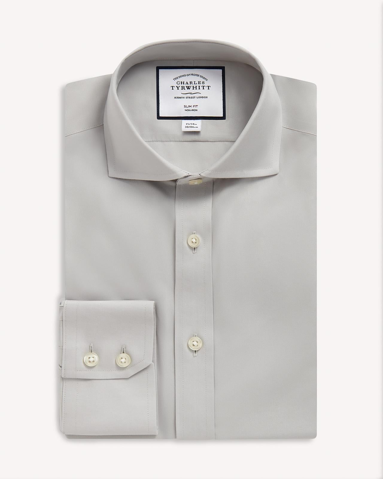 Charles Tyrwhitt Slim Fit Poplin Shirt Grey-MALFORD OF LONDON SAVILE ROW MENSWEAR OUTLET