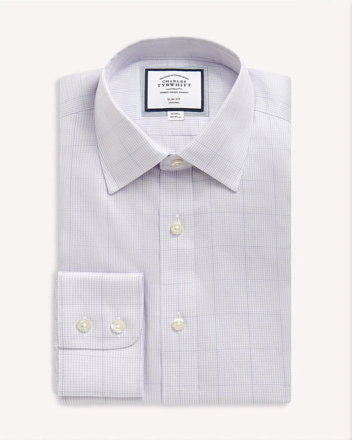 Charles Tyrwhitt Slim Fit Puppy Tooth Shirt Purple-MALFORD OF LONDON SAVILE ROW MENSWEAR OUTLET