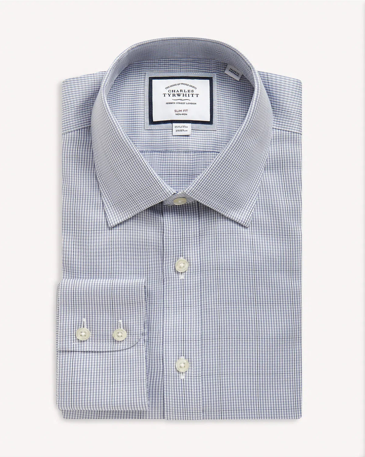 Charles Tyrwhitt Slim Fit Puppy Tooth Shirt Steel Blue-MALFORD OF LONDON SAVILE ROW MENSWEAR OUTLET