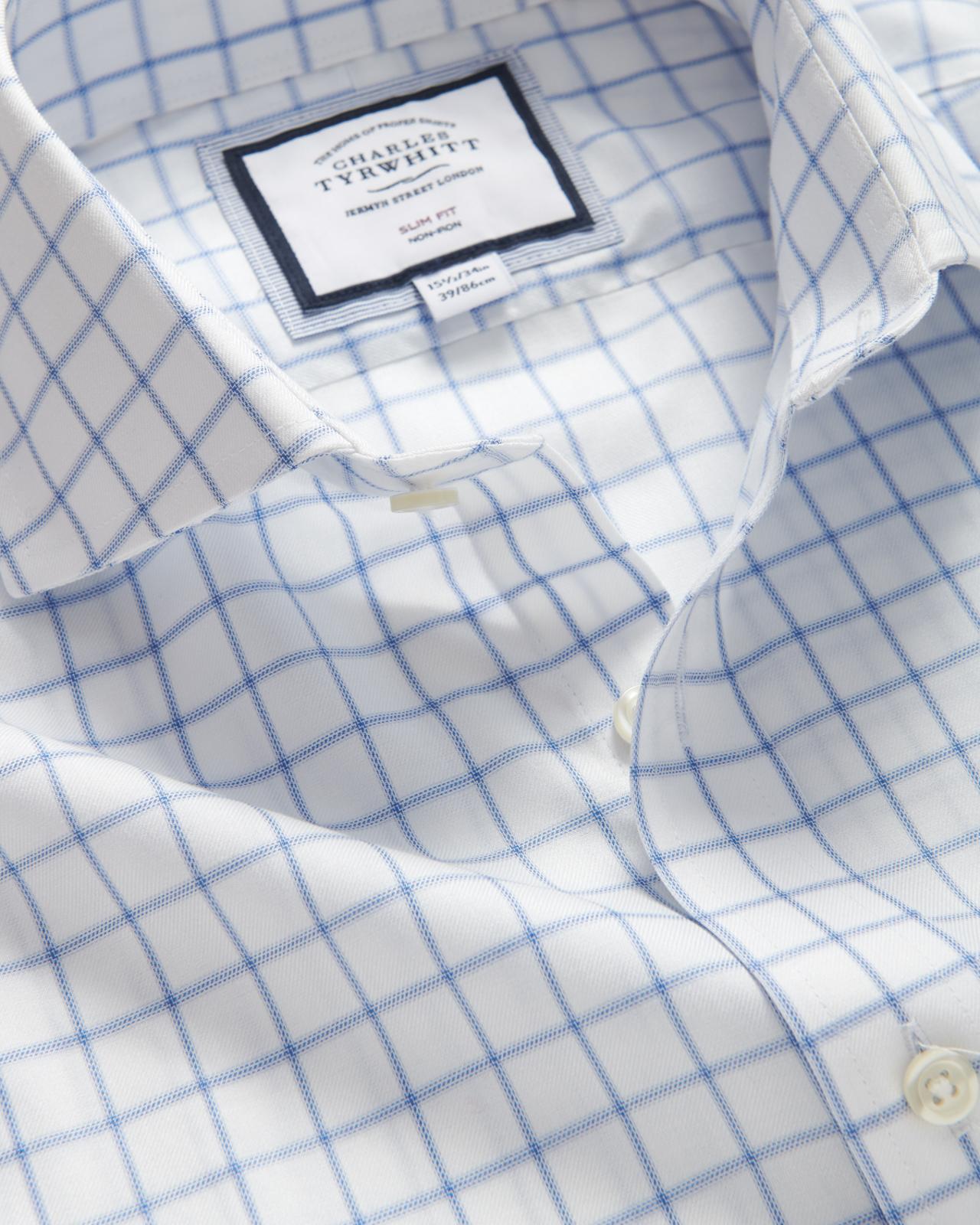 Charles Tyrwhitt Slim Fit Twill Grid Check Shirt Cornflower Blue-MALFORD OF LONDON SAVILE ROW MENSWEAR OUTLET