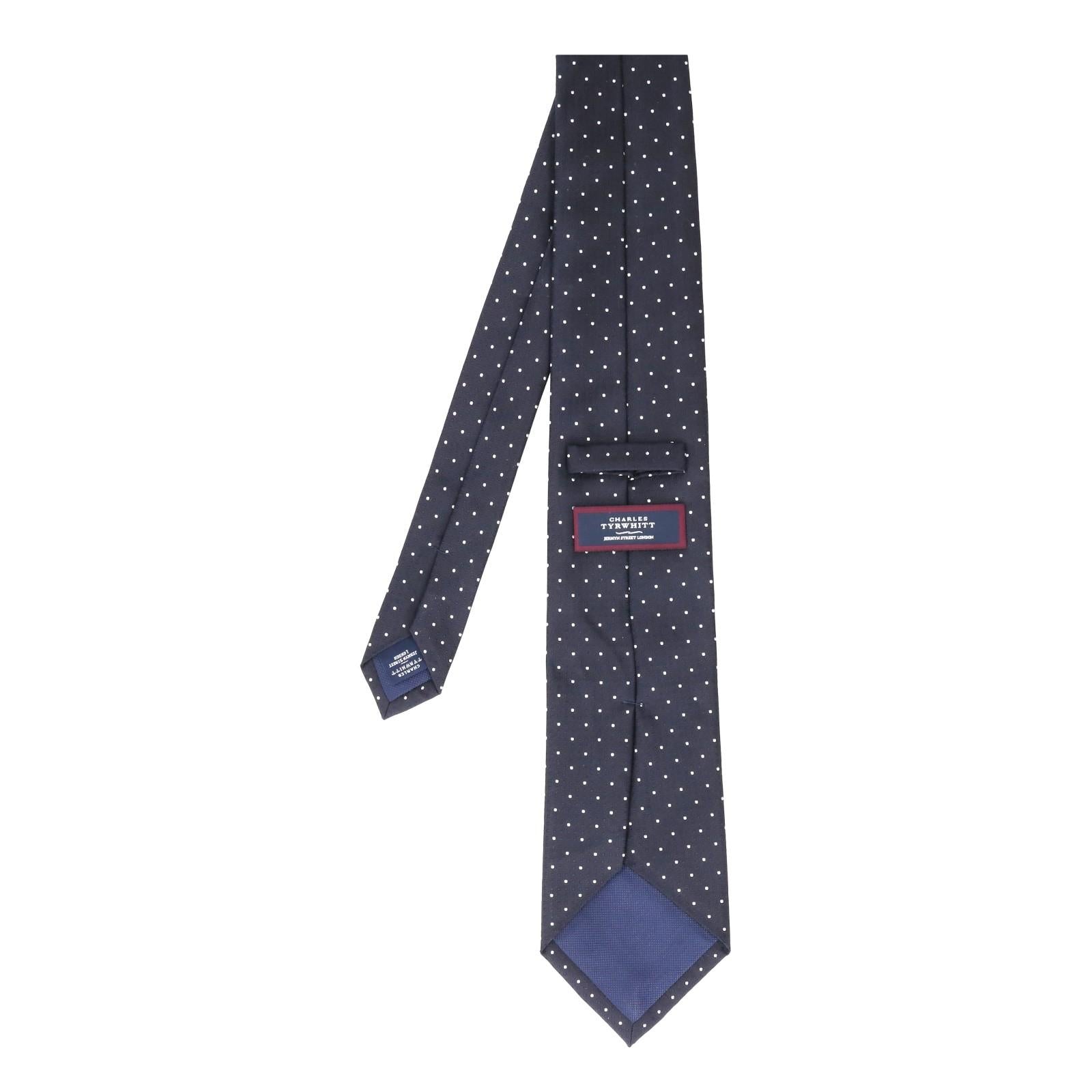 Charles Tyrwhitt Stain Resistant Polka Dot Dark Navy Tie-MALFORD OF LONDON SAVILE ROW MENSWEAR OUTLET