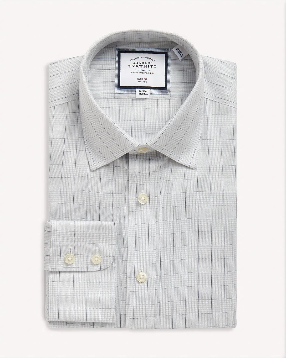 Charles Tyrwitt Slim Fit Prince Of Wales Shirt Grey Check-MALFORD OF LONDON SAVILE ROW MENSWEAR OUTLET