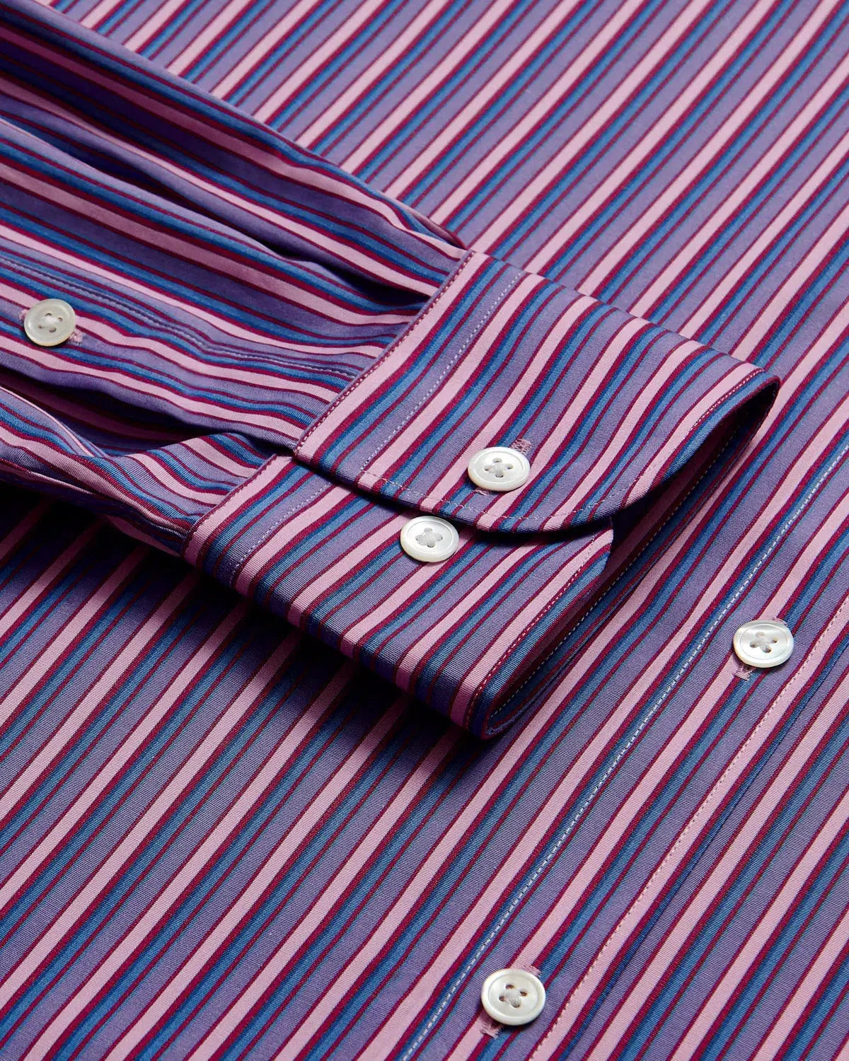 Charlie Allen Poplin Pink Purple Red & Blue Stripe Shirt-MALFORD OF LONDON SAVILE ROW MENSWEAR OUTLET