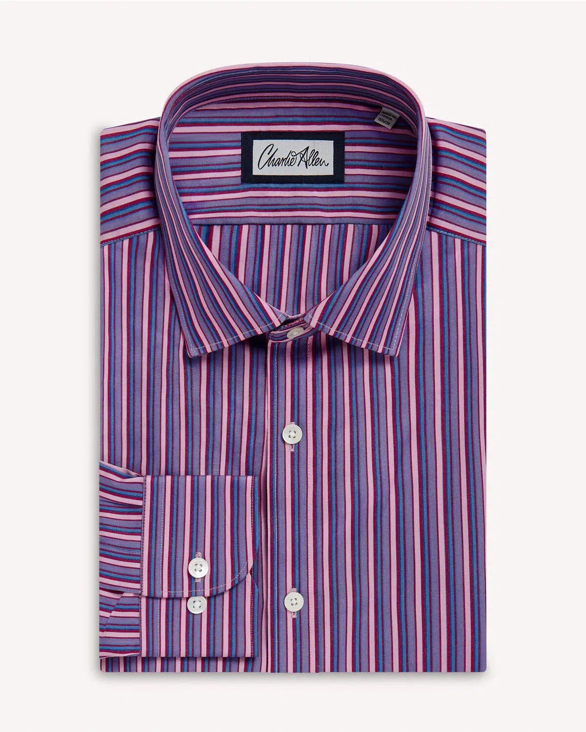 Charlie Allen Poplin Pink Purple Red & Blue Stripe Shirt-MALFORD OF LONDON SAVILE ROW MENSWEAR OUTLET