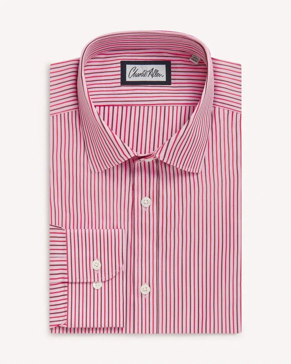 Charlie Allen Poplin Pink Red Brown Stripe Shirt-MALFORD OF LONDON SAVILE ROW MENSWEAR OUTLET