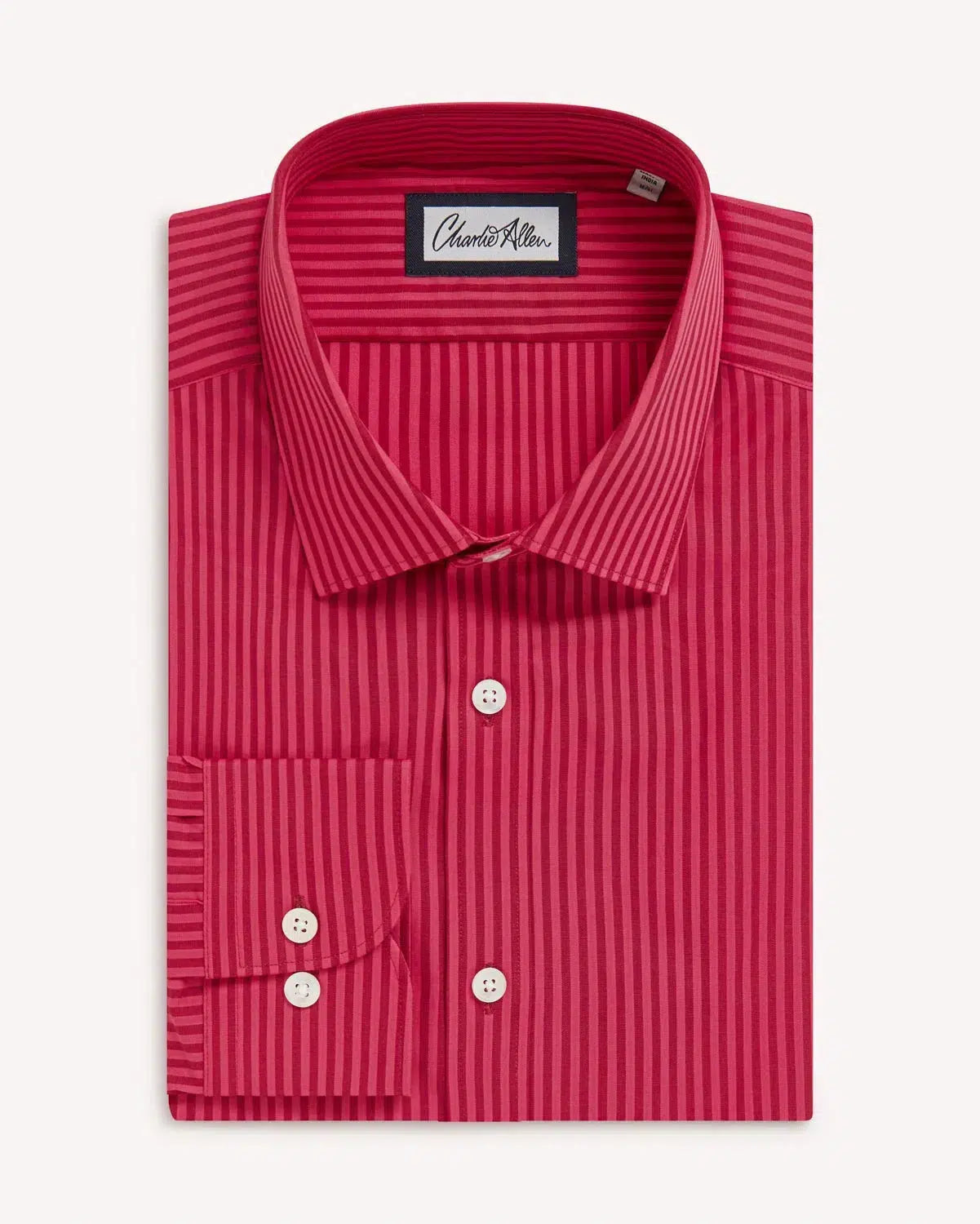 Charlie Allen Poplin Red Pink Stripe Shirt-MALFORD OF LONDON SAVILE ROW MENSWEAR OUTLET