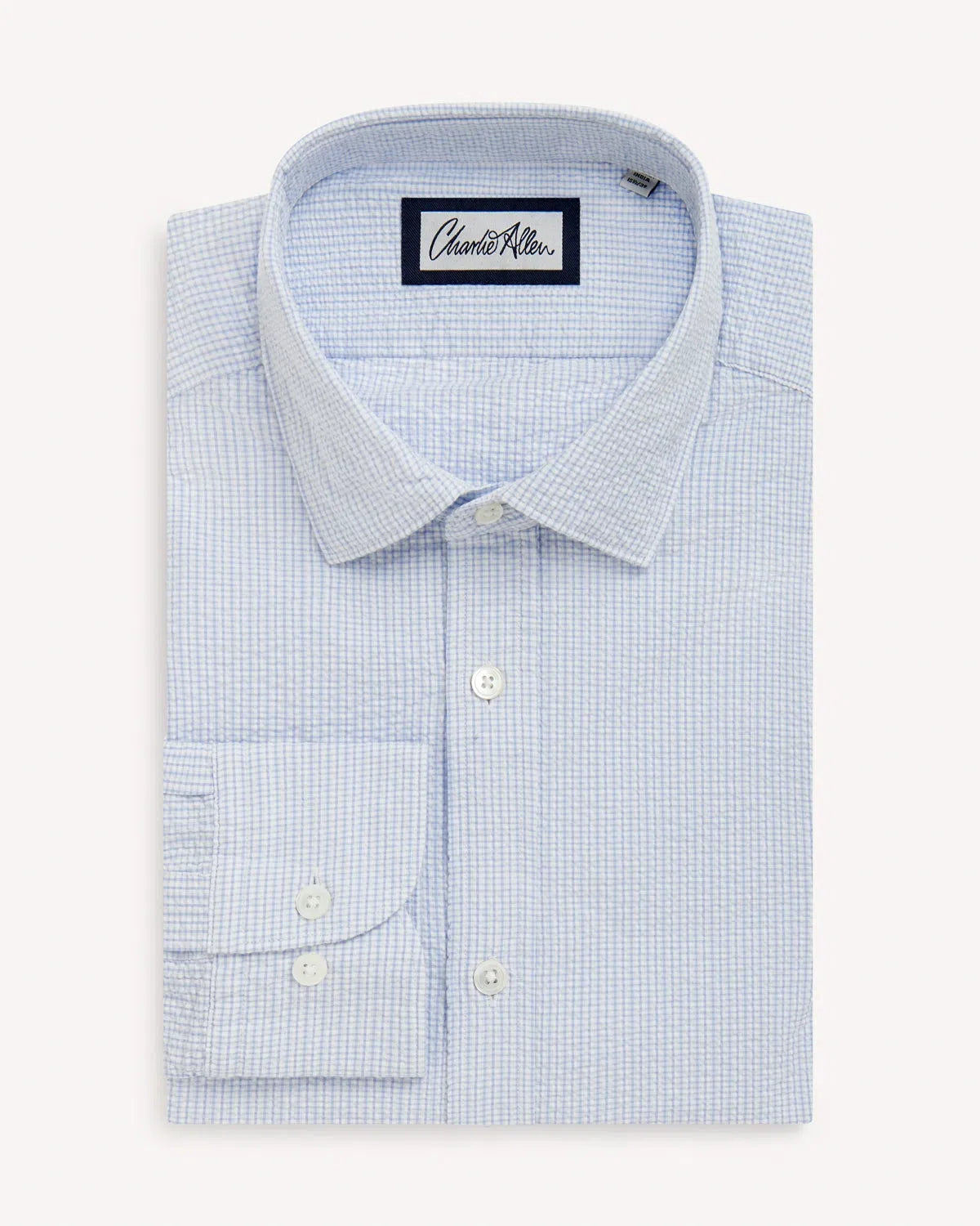 Charlie Allen Seersucker Cotton Shirt Sky-MALFORD OF LONDON SAVILE ROW MENSWEAR OUTLET