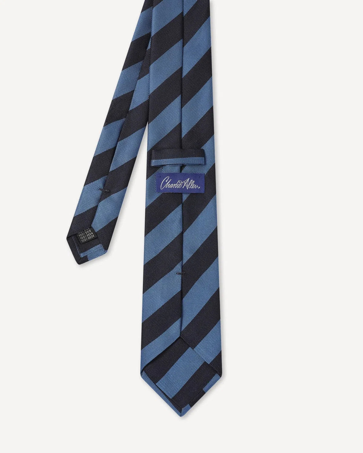 Charlie Allen Woven Club Stripe Tie Navy Blue-MALFORD OF LONDON SAVILE ROW MENSWEAR OUTLET