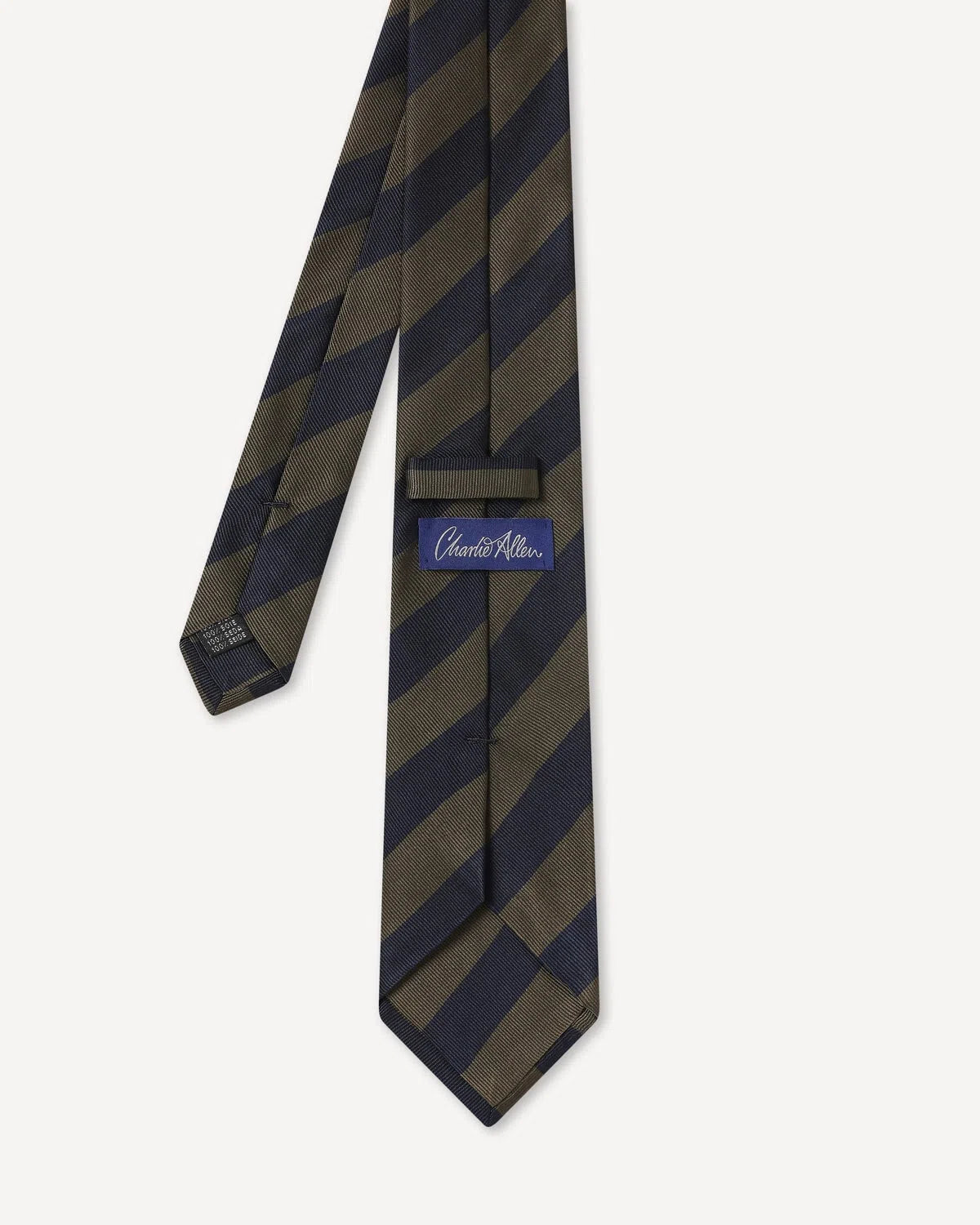 Charlie Allen Woven Club Stripe Tie Navy Olive-MALFORD OF LONDON SAVILE ROW MENSWEAR OUTLET