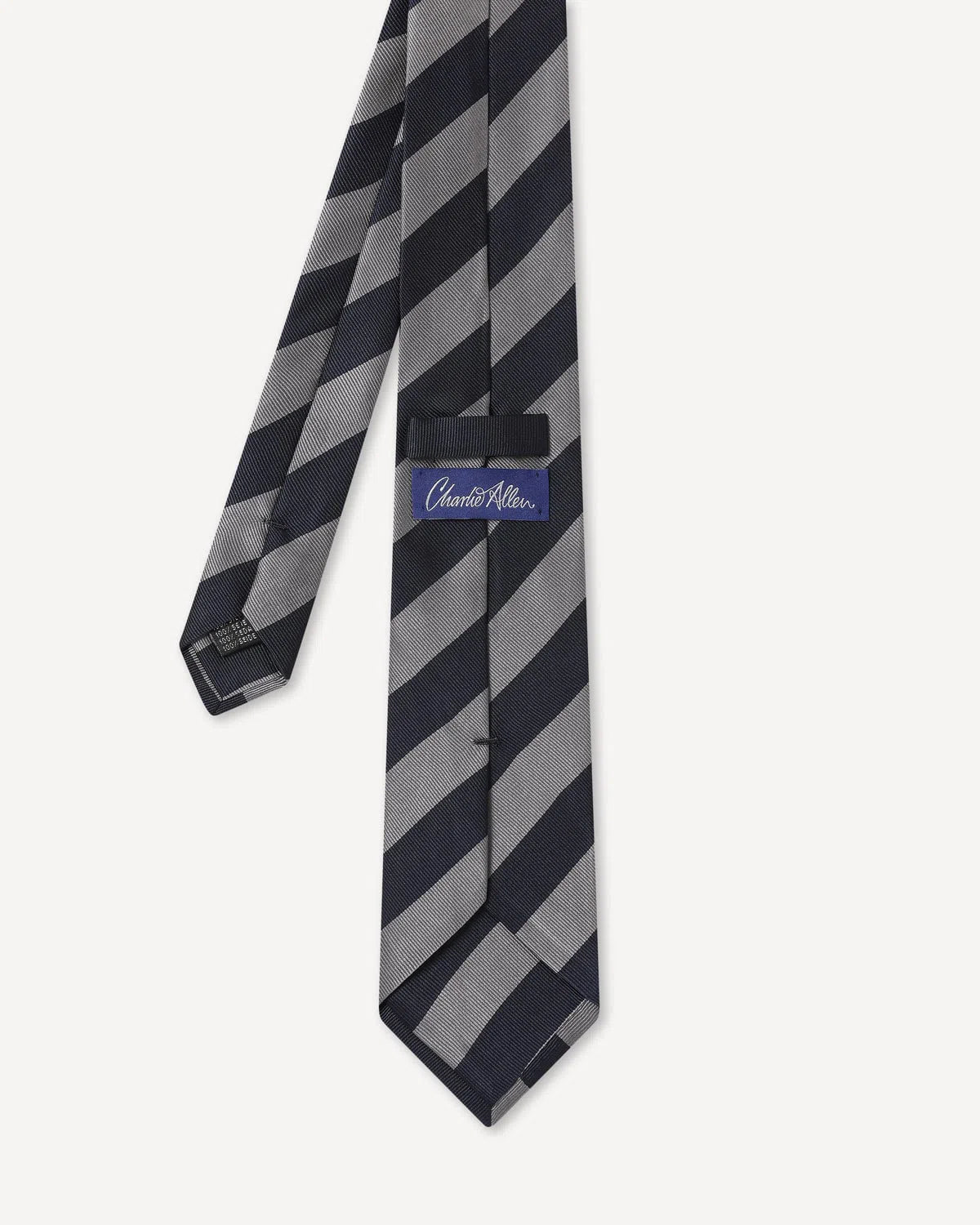 Charlie Allen Woven Club Stripe Tie Navy Silver-MALFORD OF LONDON SAVILE ROW MENSWEAR OUTLET