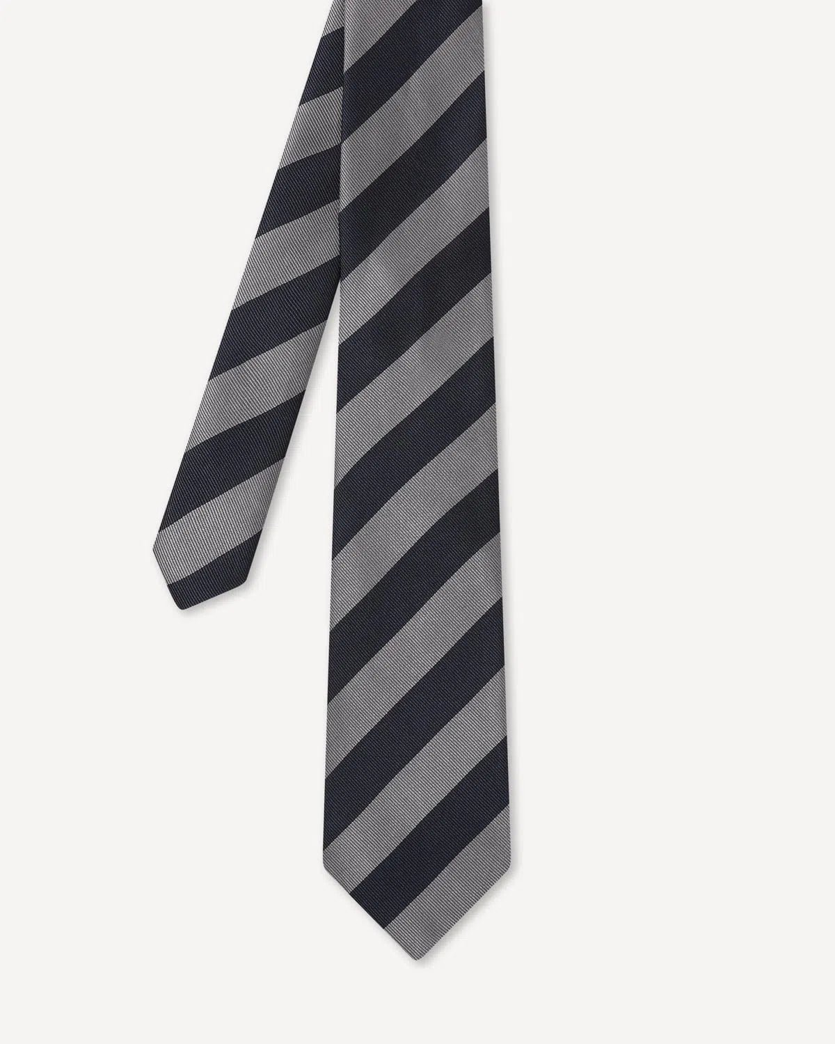 Charlie Allen Woven Club Stripe Tie Navy Silver-MALFORD OF LONDON SAVILE ROW MENSWEAR OUTLET