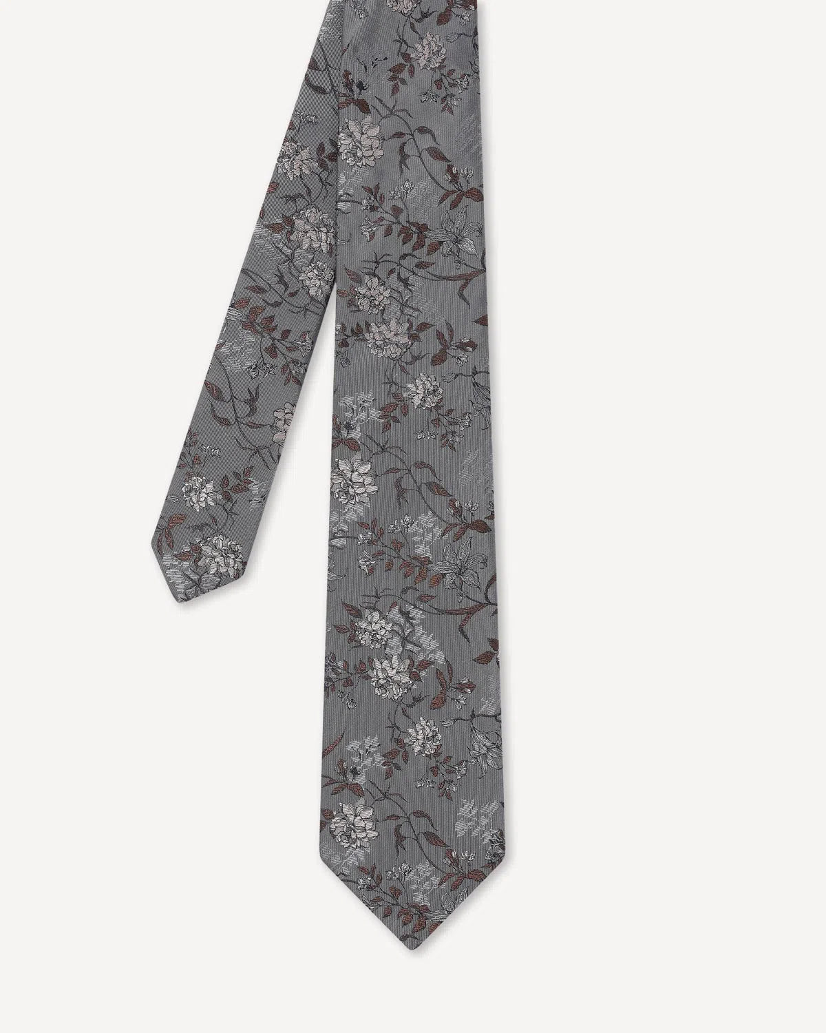 Charlie Allen Woven Floral Design Tie Silver-MALFORD OF LONDON SAVILE ROW MENSWEAR OUTLET