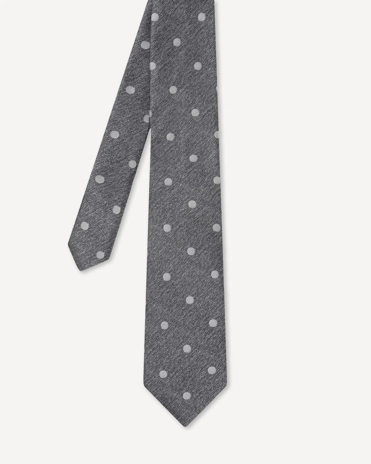 Charlie Allen Woven Polka Dot Weave Tie Silver-MALFORD OF LONDON SAVILE ROW MENSWEAR OUTLET