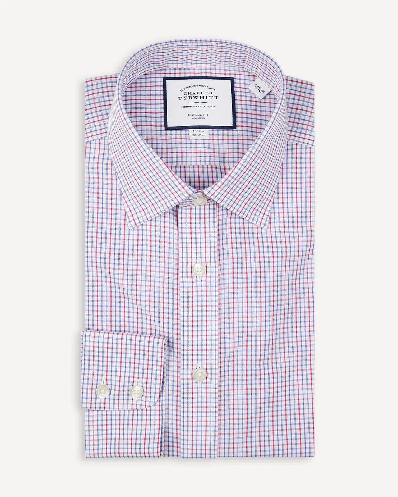 Classic Fit Blue Red Grid Check Shirt-MALFORD OF LONDON SAVILE ROW MENSWEAR OUTLET