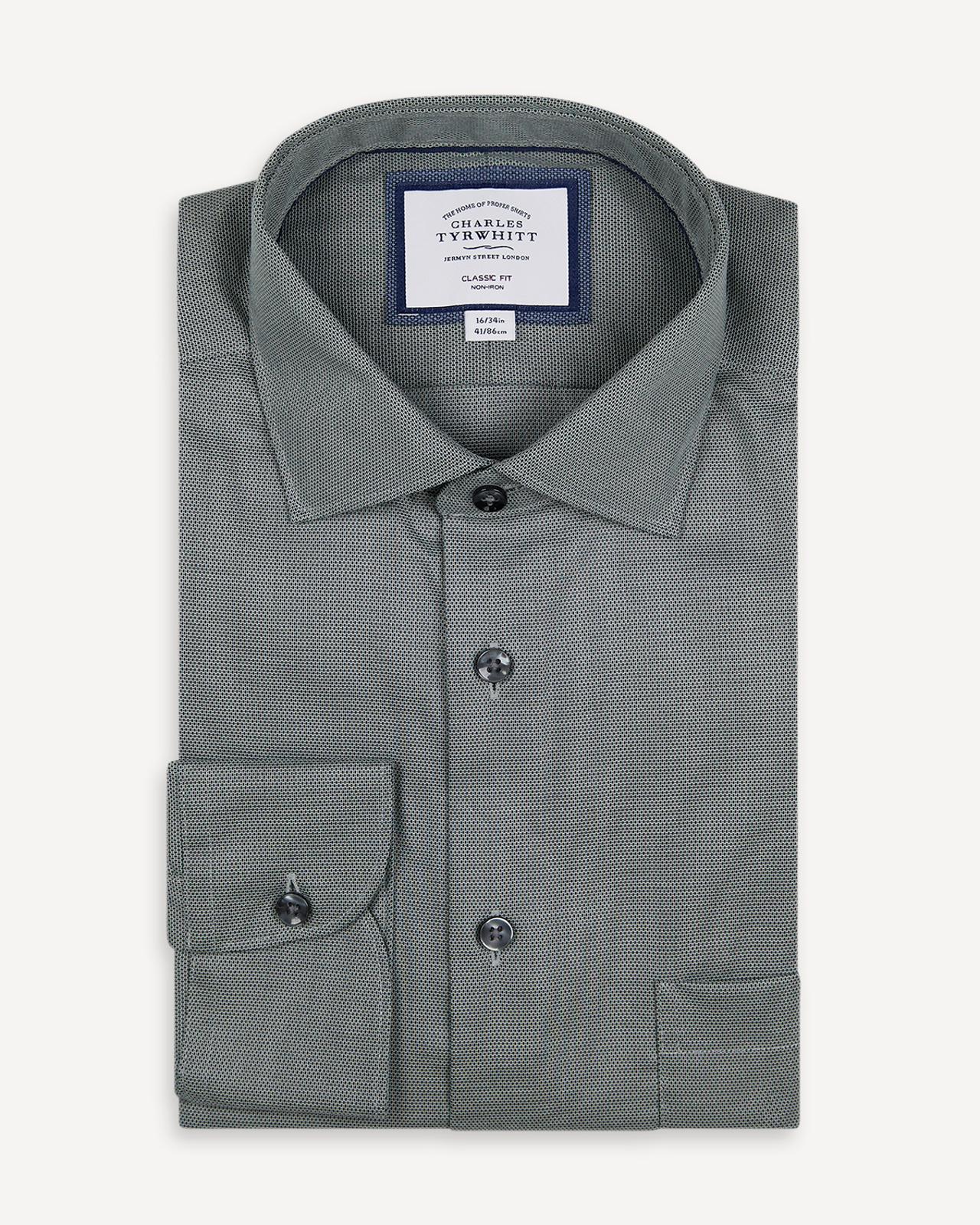 Classic Fit Green & Navy Texture Shirt-MALFORD OF LONDON SAVILE ROW MENSWEAR OUTLET