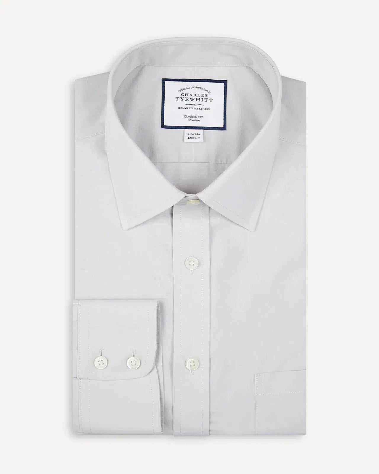 Classic Fit Grey Poplin Pocketed Shirt-MALFORD OF LONDON SAVILE ROW MENSWEAR OUTLET